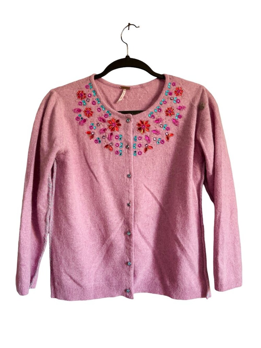 Free People 90s Y2K Rhinestone Beaded Cardigan Sweater Rare Vintage M